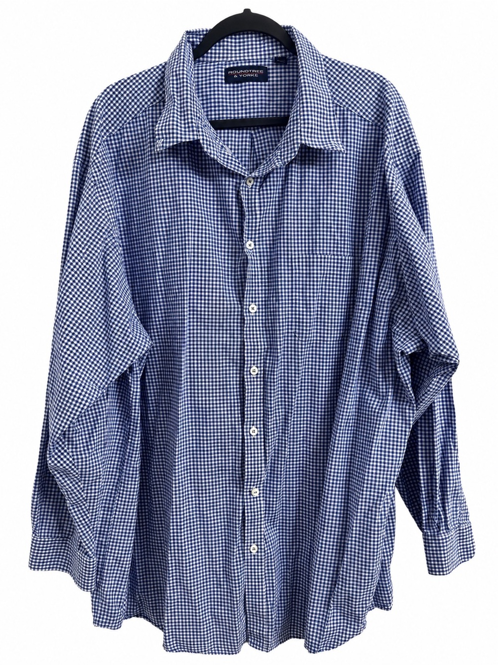 Roundtree & Yorke Men’s Blue White Gingham Check Cotton Button Down Shirt 4XT